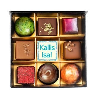 Must kommikarp 9 šokolaadiga Kallis Isa- Black gift box with 9 chocolates Dear Father