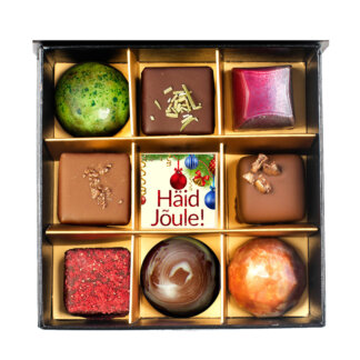 Must kommikarp 9 šokolaadiga Haid Joule- Black gift box with 9 chocolates Merry Christmas