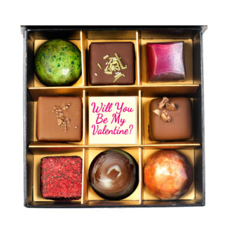 Must kommikarp 9 šokolaadiga Will you be my Valentine - Black gift box with 9 chocolates