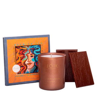 Mexico bean to bar 55% milk chocolate with salted caramel and JOIK salted-caramel-scented candle