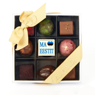 9 šokolaadiga läbipaistev karp - Ma Armastan EEstit-Transparent chocolate box I Love Estonia - 9 chocolates